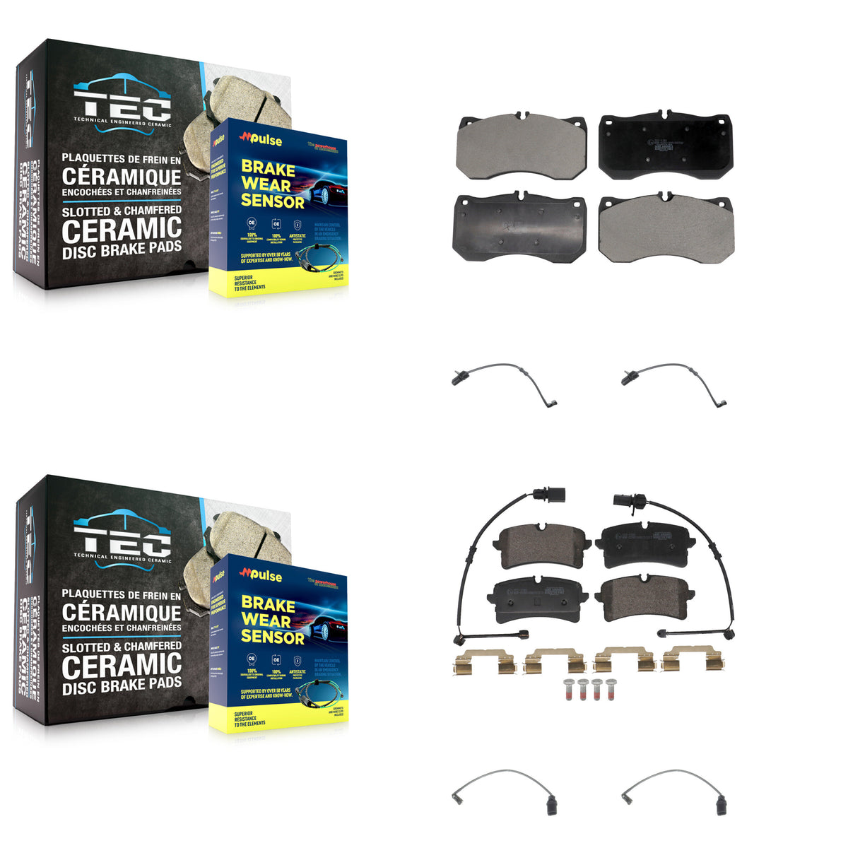 Front Rear Ceramic Disc Brake Pads And Extra Wear Sensors Kit For Audi A7 Quattro KTW-101615