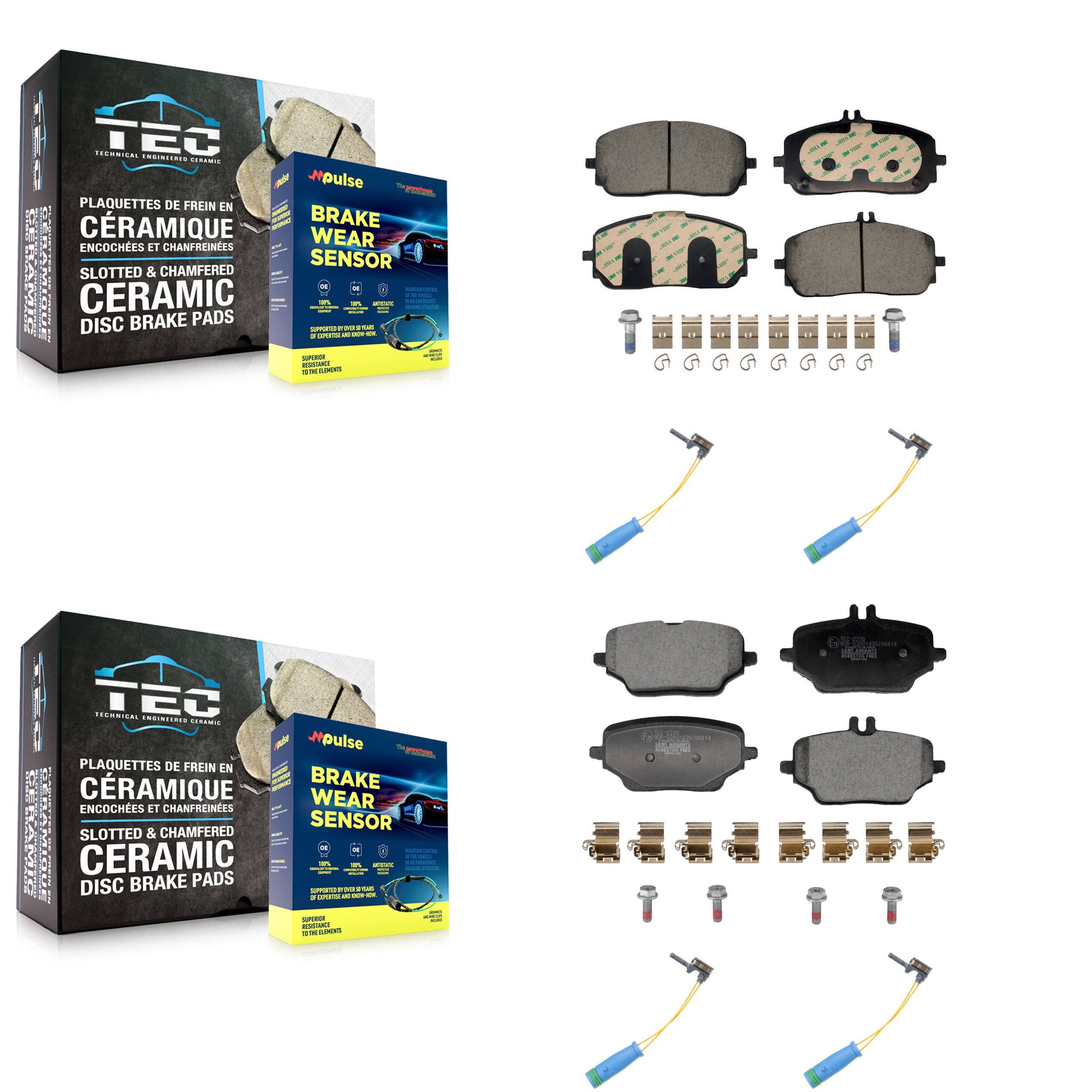 Front Rear Ceramic Disc Brake Pads And Wear Sensors Kit For Mercedes-Benz GLE350 KTW-101638