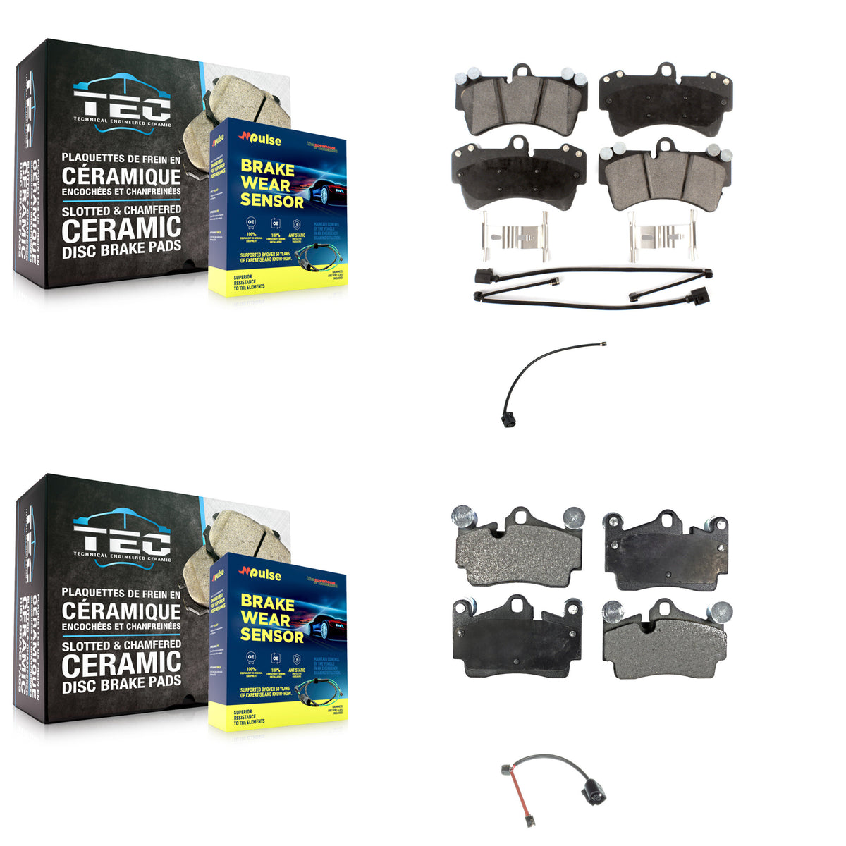 Front Rear Ceramic Disc Brake Pads And Extra Wear Sensors Kit For Audi Q7 KTW-101644