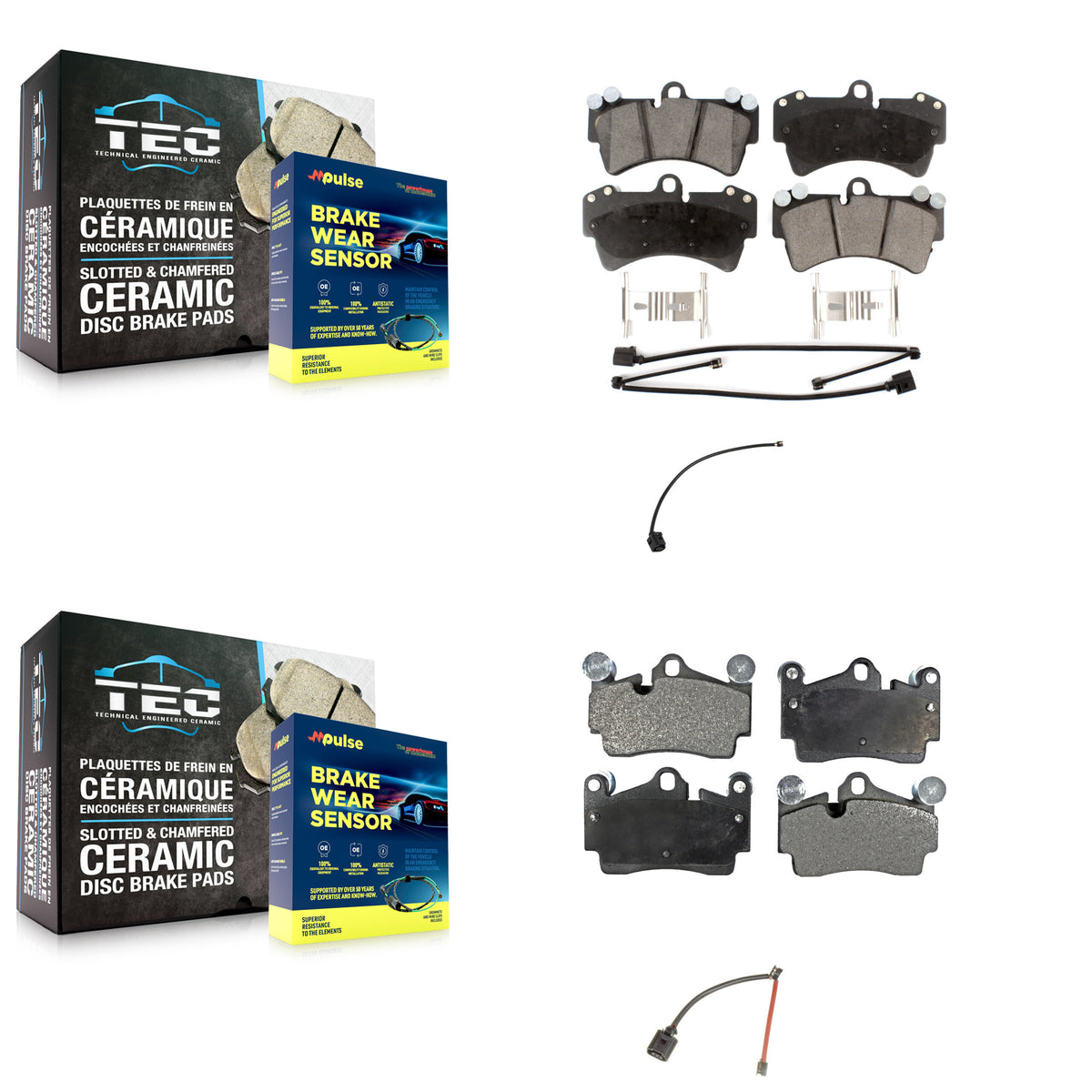 Front Rear Ceramic Disc Brake Pads And Extra Wear Sensors Kit For Audi Q7 KTW-101645