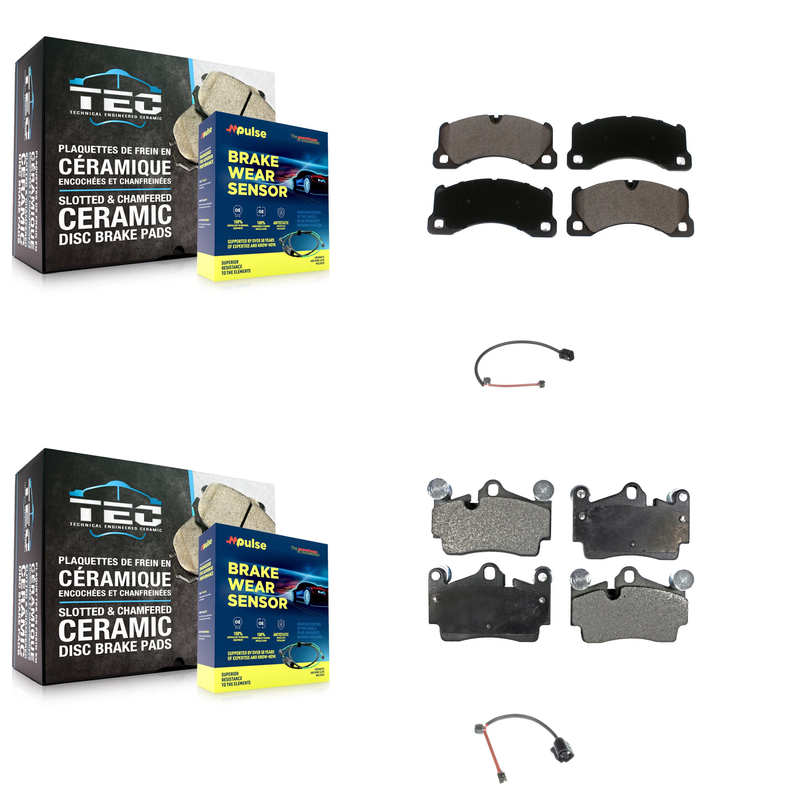 Front Rear Ceramic Disc Brake Pads And Wear Sensors Kit For Porsche Cayenne KTW-101646