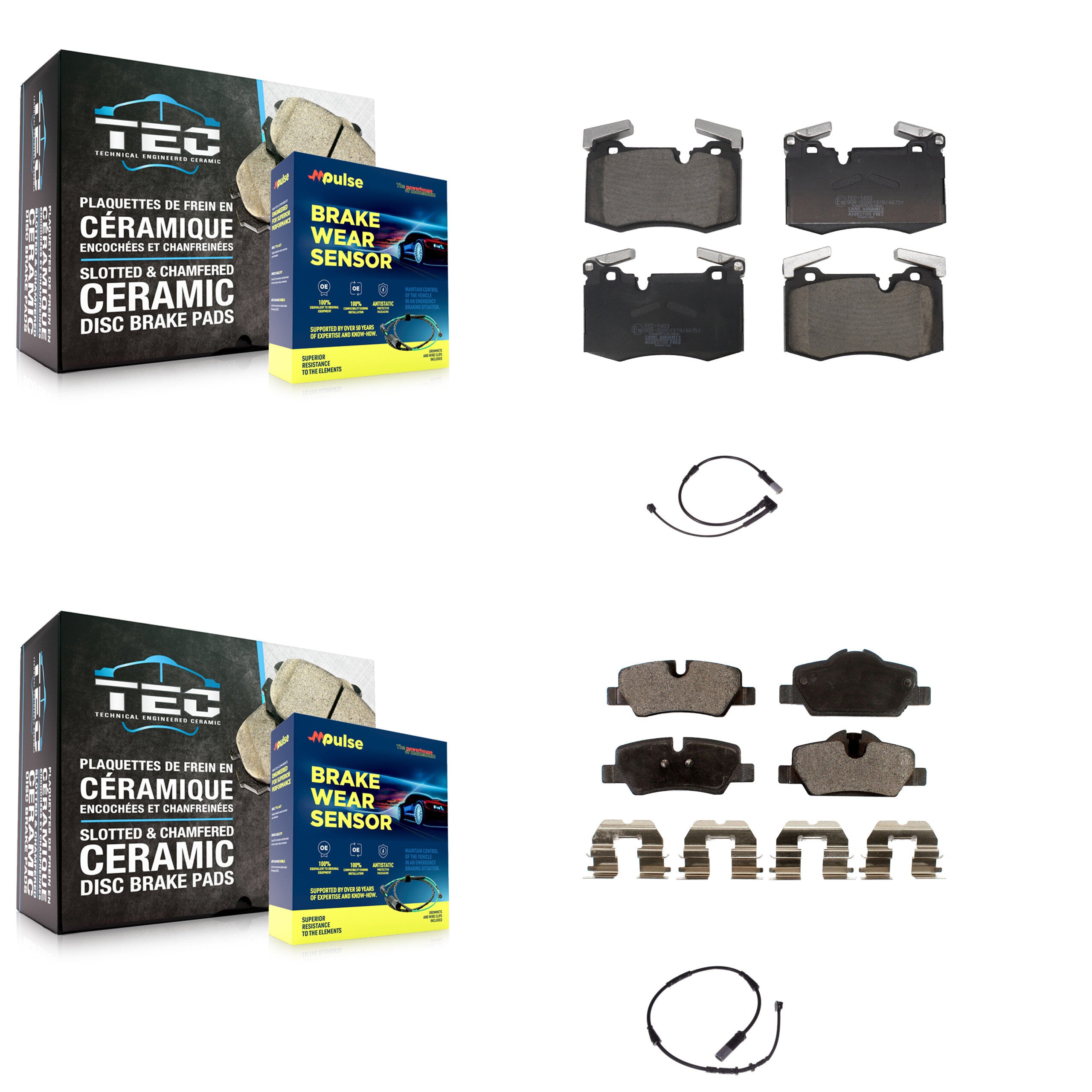 Front Rear Ceramic Brake Pads Wear Sensor Kit For Mini Cooper John Works with 2.0L KTW-101648