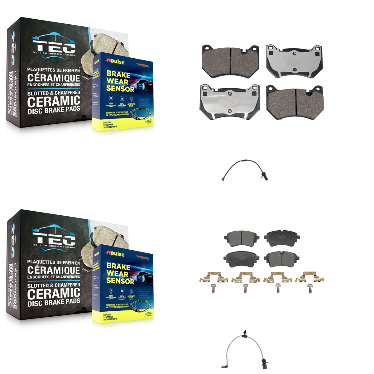 Front Rear Ceramic Disc Brake Pads And Wear Sensors Kit For 2021 Audi Q5 2.0L KTW-101656