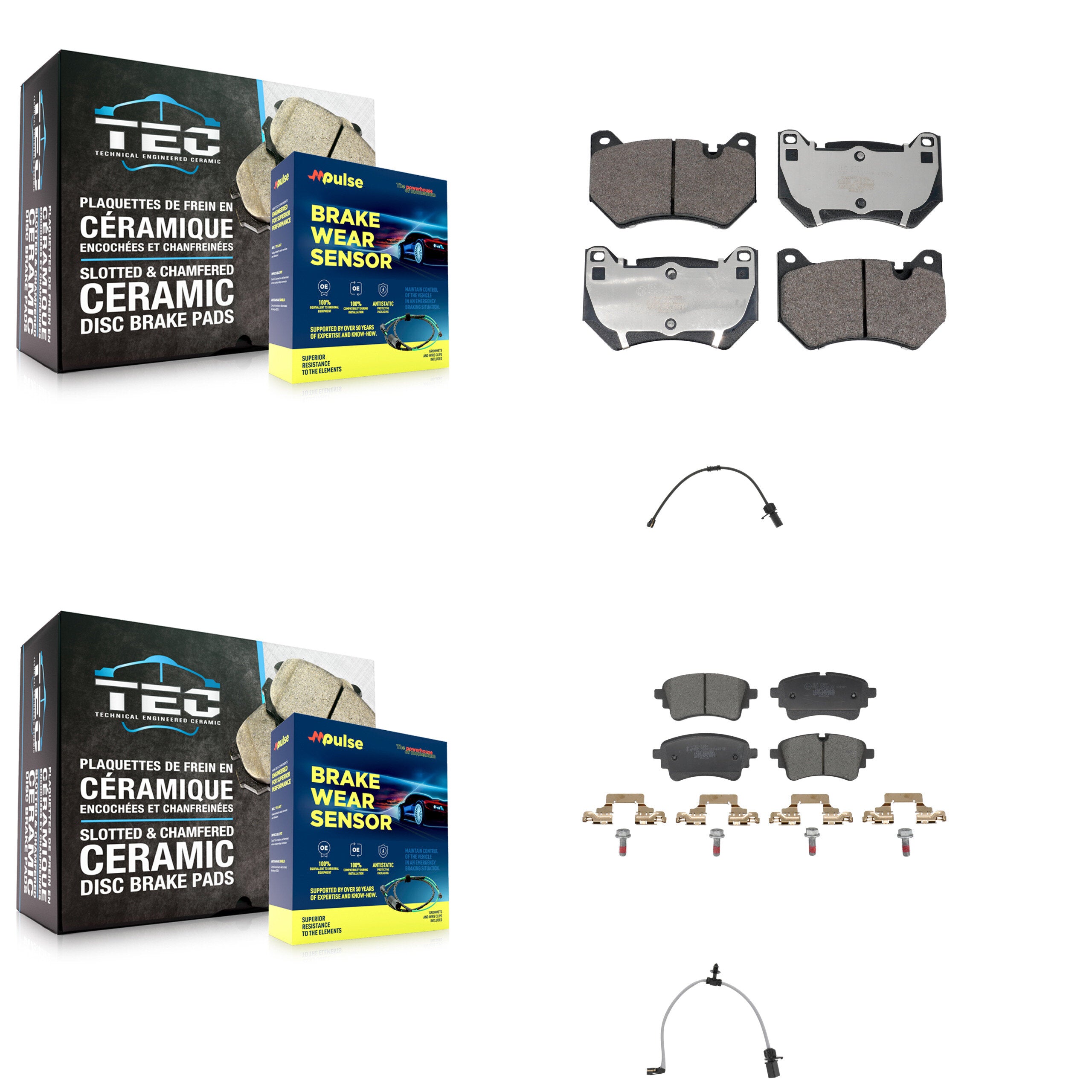 Front Rear Ceramic Disc Brake Pads And Wear Sensors Kit For 2021 Audi Q5 2.0L KTW-101656