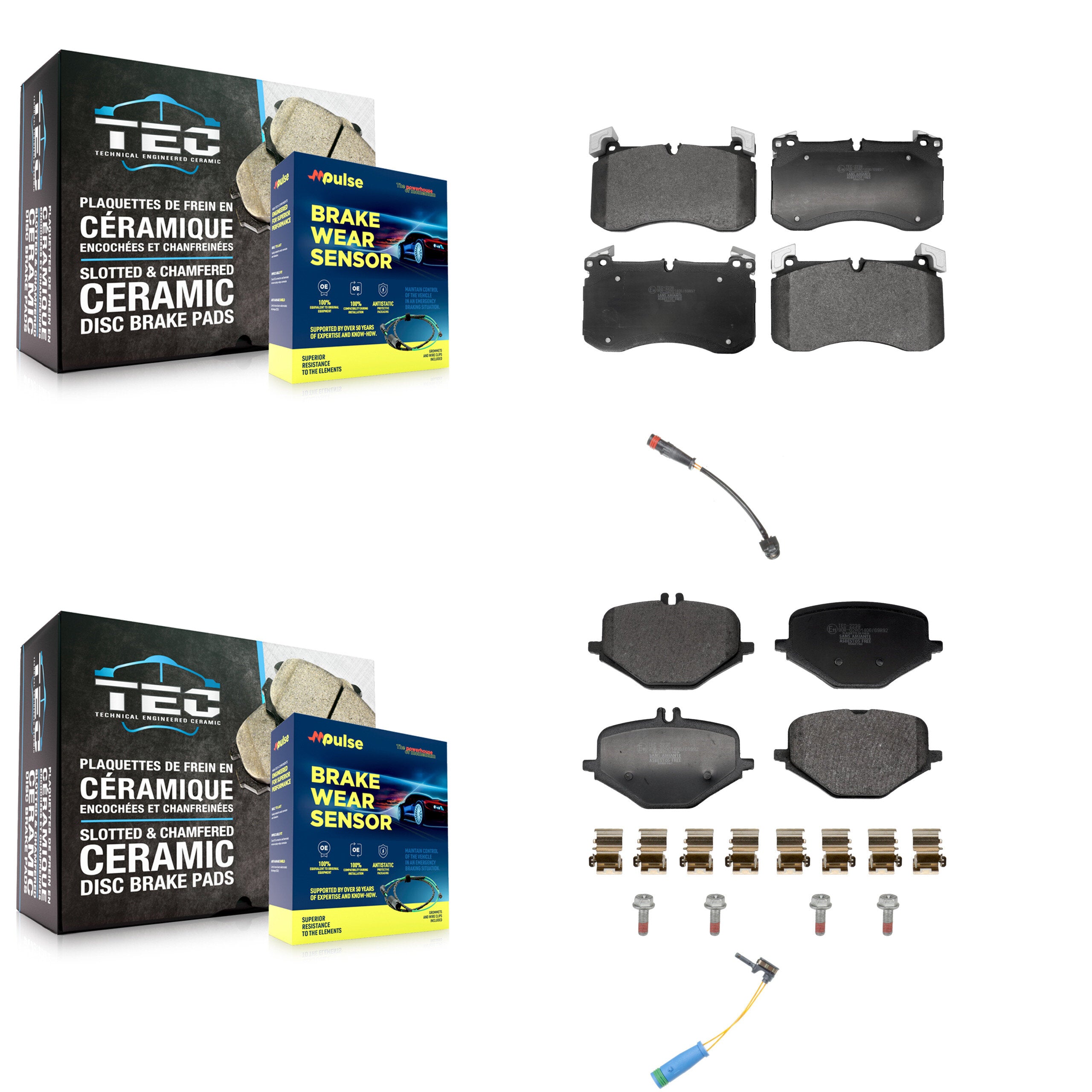 Front Rear Ceramic Brake Pad And Wear Sensor Kit For 2019-2022 Mercedes-Benz G63 AMG 4.0L KTW-101663
