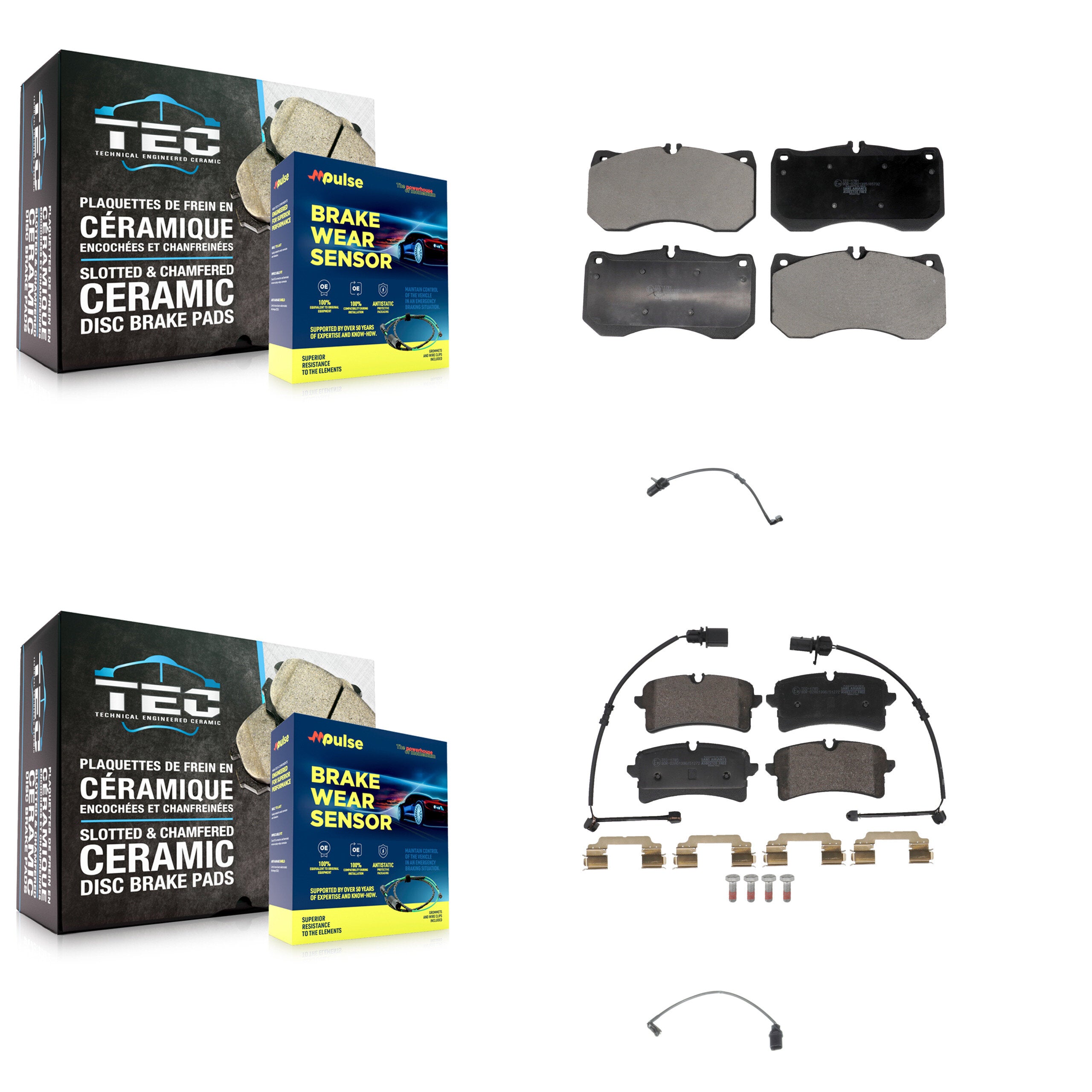 Front Rear Ceramic Disc Brake Pads And Extra Wear Sensors Kit For Audi A7 Quattro KTW-101665