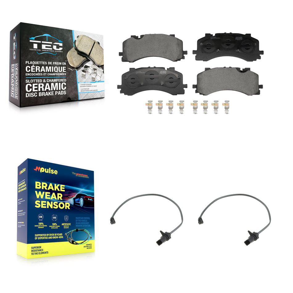 Front Ceramic Disc Brake Pads And Wear Sensors Kit For Audi A8 Quattro S6 S7 KTW-101694
