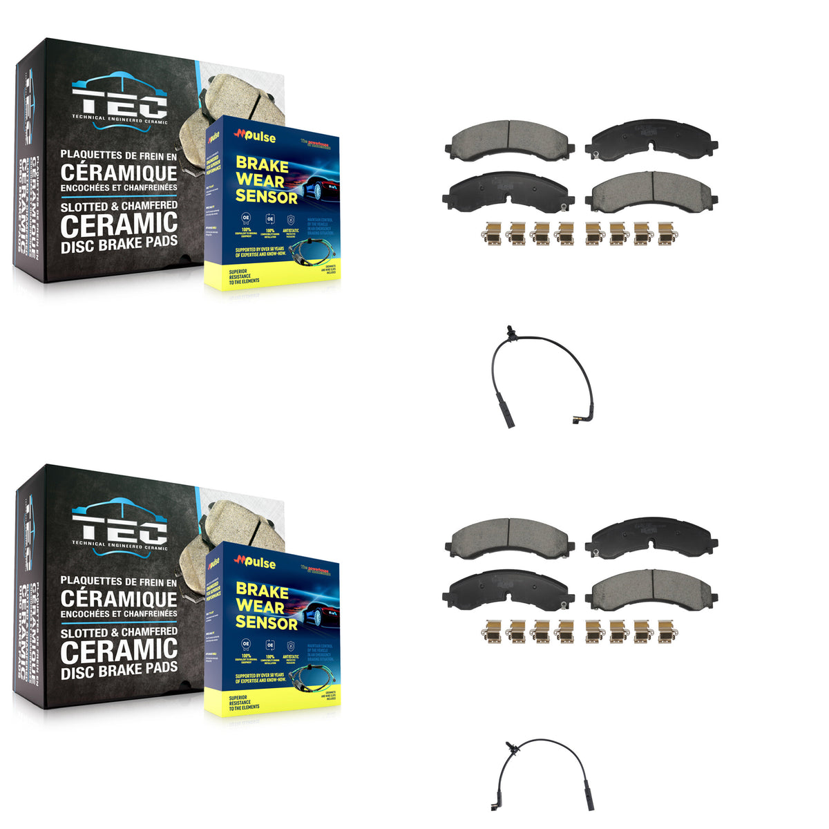 Front Rear Ceramic Brake Pad & Wear Sensor Kit For GMC Chevrolet Sierra 2500 HD Silverado KTW-101751
