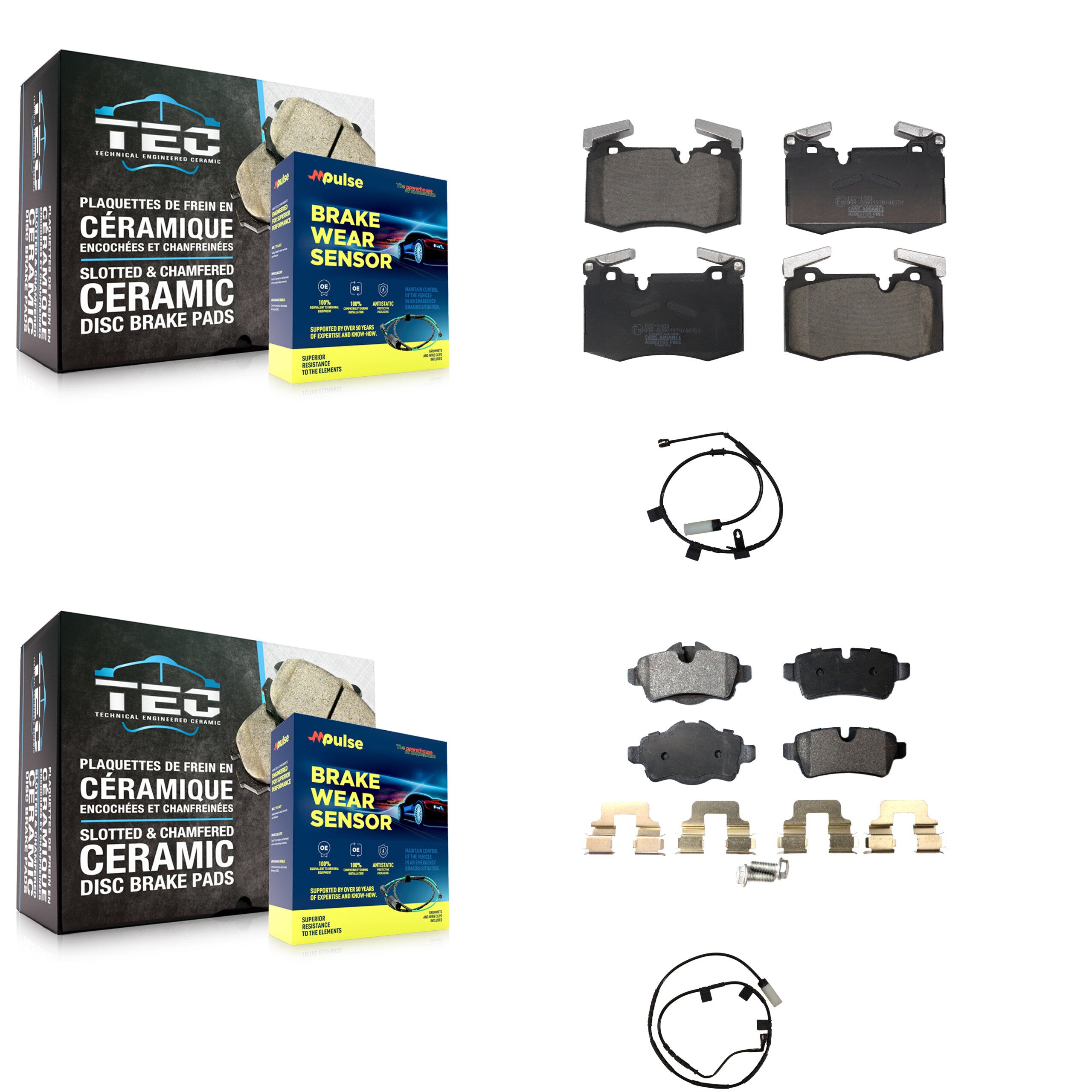 Front Rear Ceramic Disc Brake Pads And Wear Sensors Kit For Mini Cooper KTW-101761