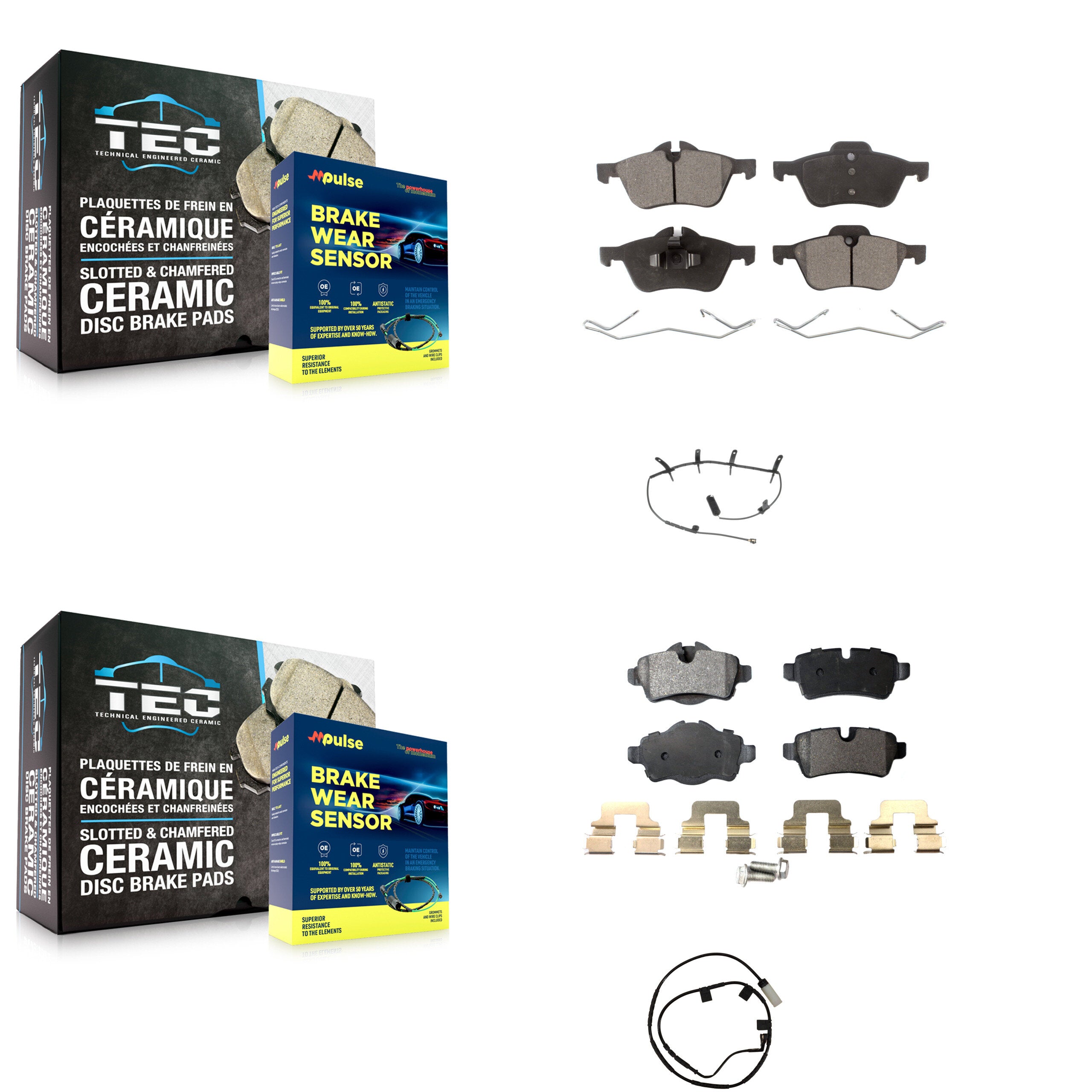 Front Rear Ceramic Disc Brake Pads And Wear Sensors Kit For Mini Cooper KTW-101766
