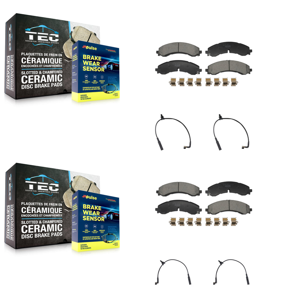 Front Rear Ceramic Brake Pad & Wear Sensor Kit For GMC Chevrolet Sierra 2500 HD Silverado KTW-101774