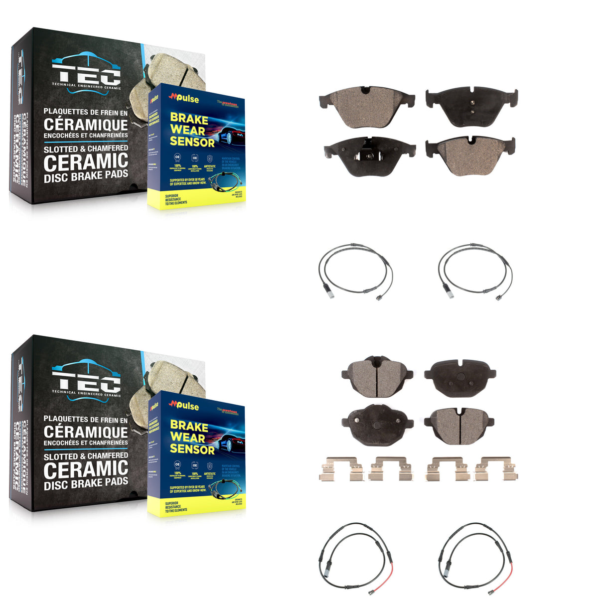 Front Rear Ceramic Disc Brake Pads And Wear Sensors Kit For 2014-2016 BMW 528i 535d KTW-101780