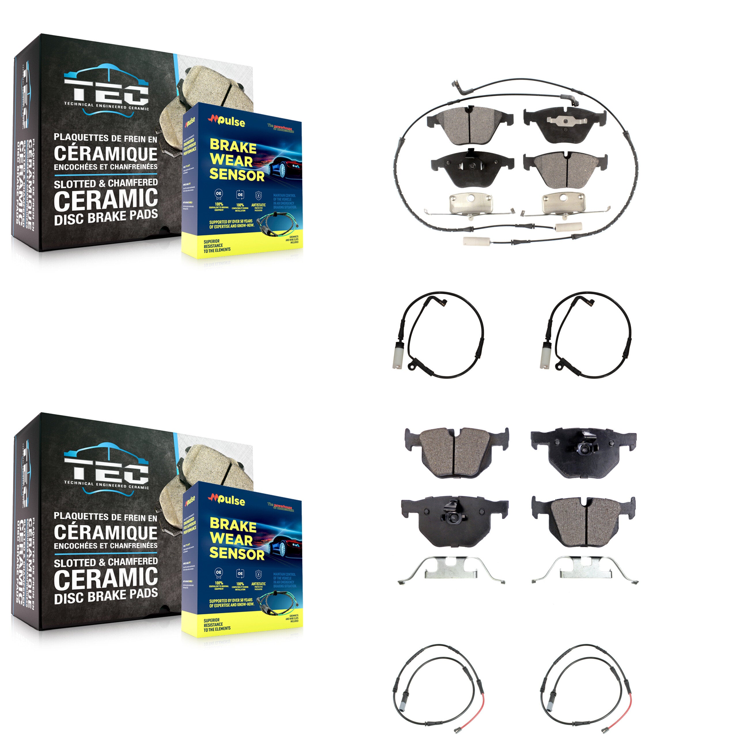 Front Rear Ceramic Brake Pad And Extra Wear Sensor Kit For 2009-2010 BMW 528i xDrive 3.0L KTW-101782