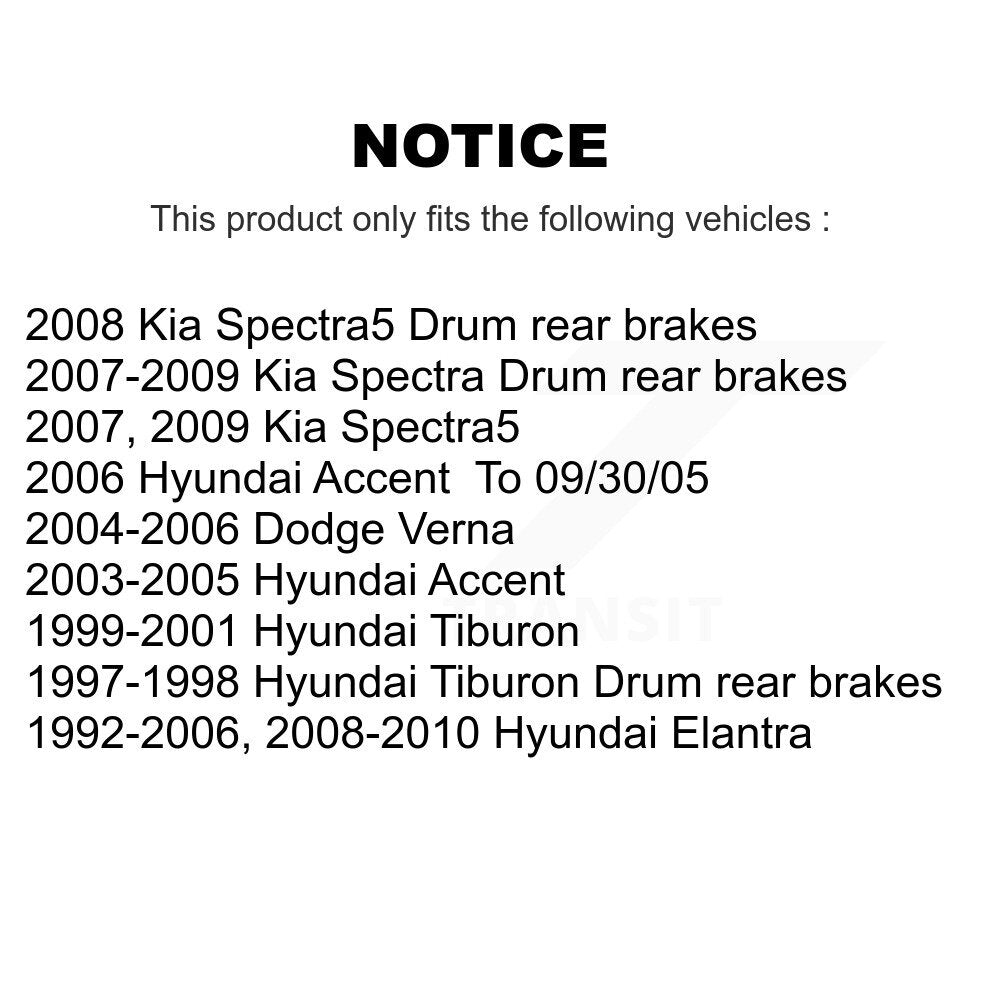 Rear Drum Brake Hardware Kit 13-H17358 For Hyundai Elantra Accent Kia Spectra Spectra5 Tiburon Dodge