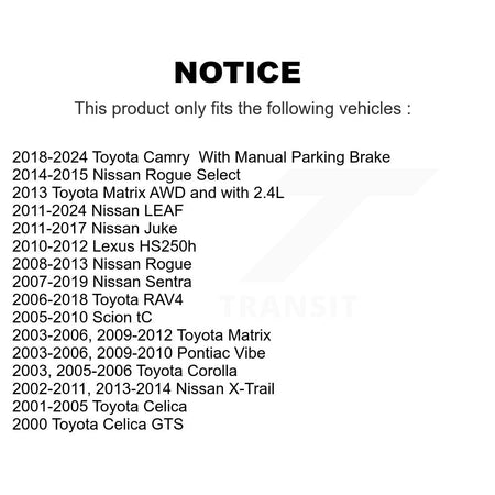 Rear Parking Brake Hardware Kit 13-H17402 For Toyota RAV4 Nissan Sentra Matrix Camry Corolla Rogue