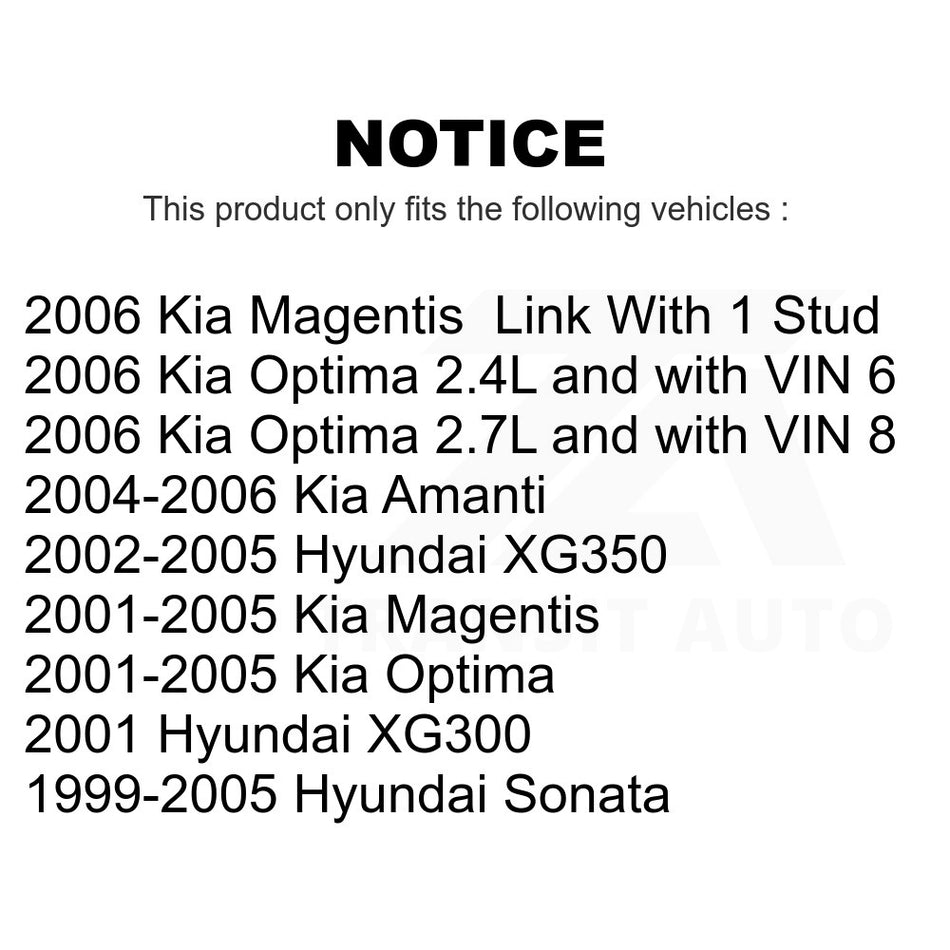 Front Suspension Stabilizer Bar Link Kit 72-K90369 For Hyundai Sonata Kia Optima XG350 Amanti XG300 Magentis