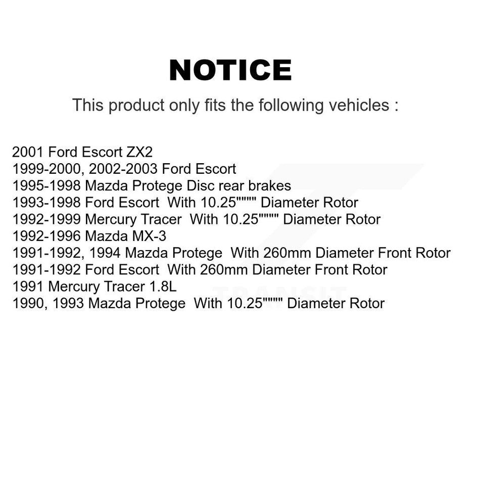 Front Disc Brake Rotor (1 Piece Only) 8-6131 For Ford Escort Mazda Protege MX-3 Mercury Tracer