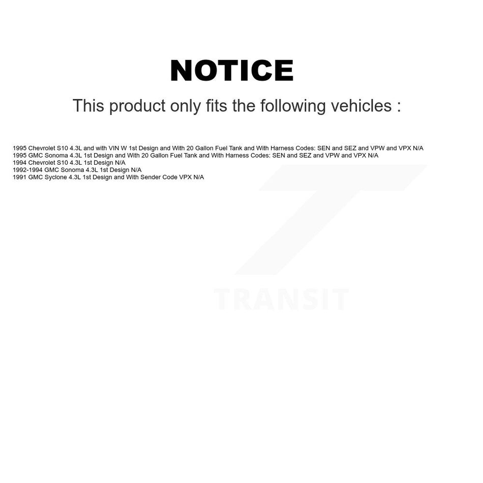 Fuel Pump Sender Assembly AGY-00311206 For Chevrolet S10 GMC Sonoma Syclone