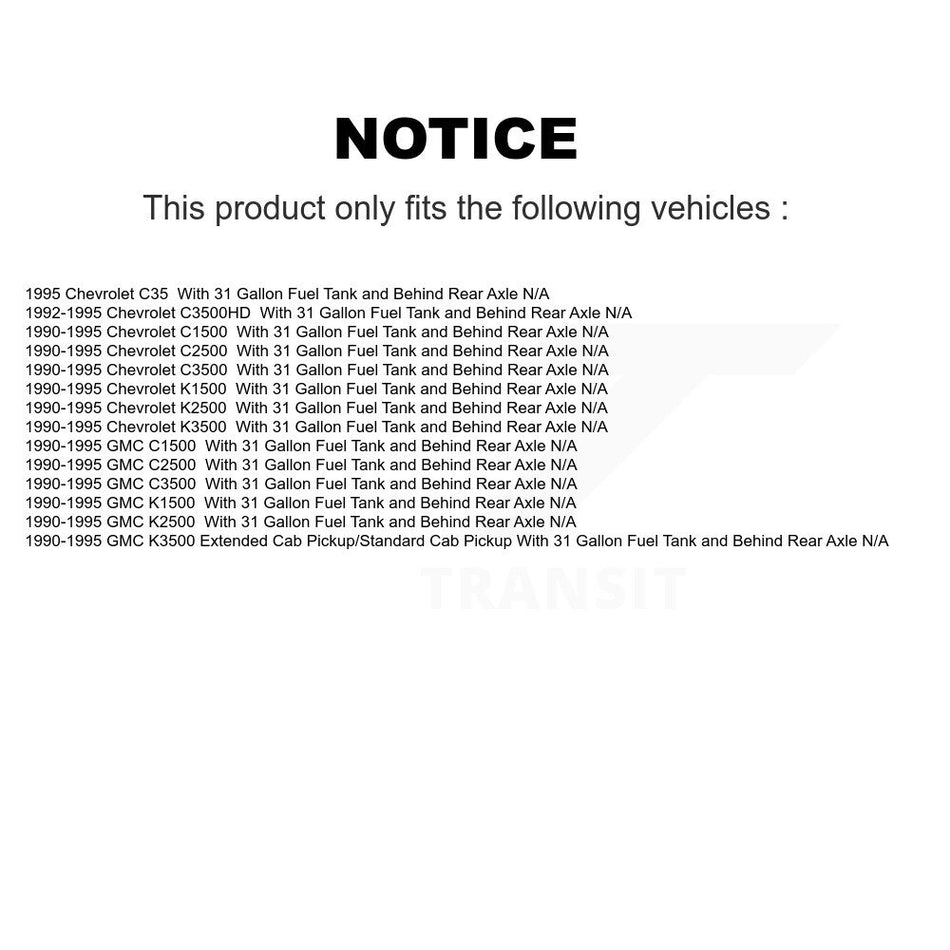 Fuel Tank Strap AGY-01110118 For Chevrolet C1500 K1500 GMC K2500 C2500 C3500 K3500 C35 C3500HD With 31 Gallon Behind Rear Axle