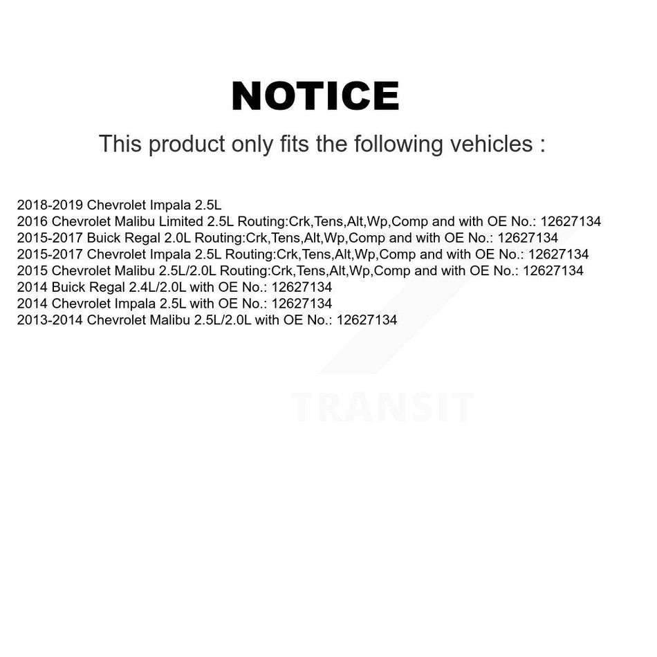 Alternator Air Conditioning Accessory Drive Belt BAN-5PK1765 For Chevrolet Malibu Impala Limited