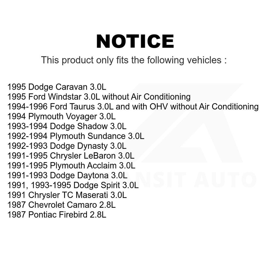 Accessory Drive Belt BAN-6PK2075 For Ford Taurus Dodge Chrysler LeBaron Plymouth Chevrolet Camaro Windstar Acclaim Spirit Pontiac Firebird Caravan Voyager Dynasty Shadow Sundance TC