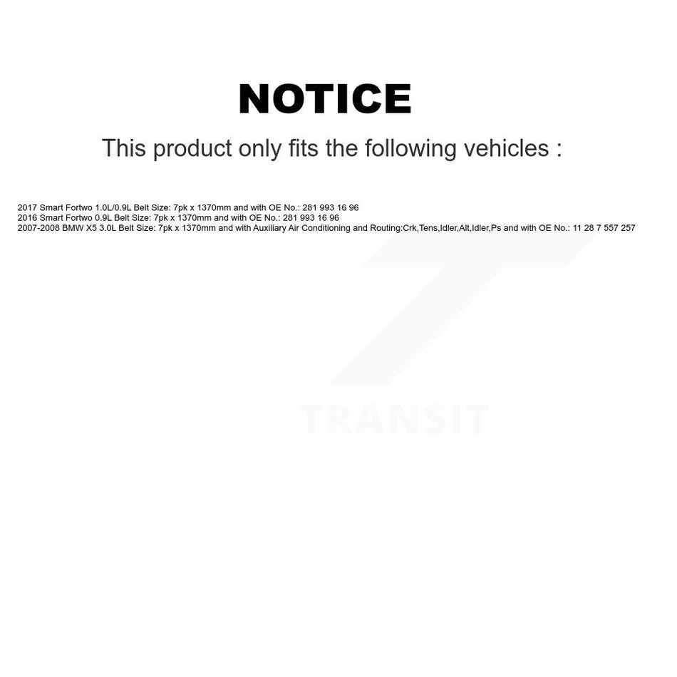 Accessory Drive Belt BAN-7PK1370 For BMW X5 Smart Fortwo