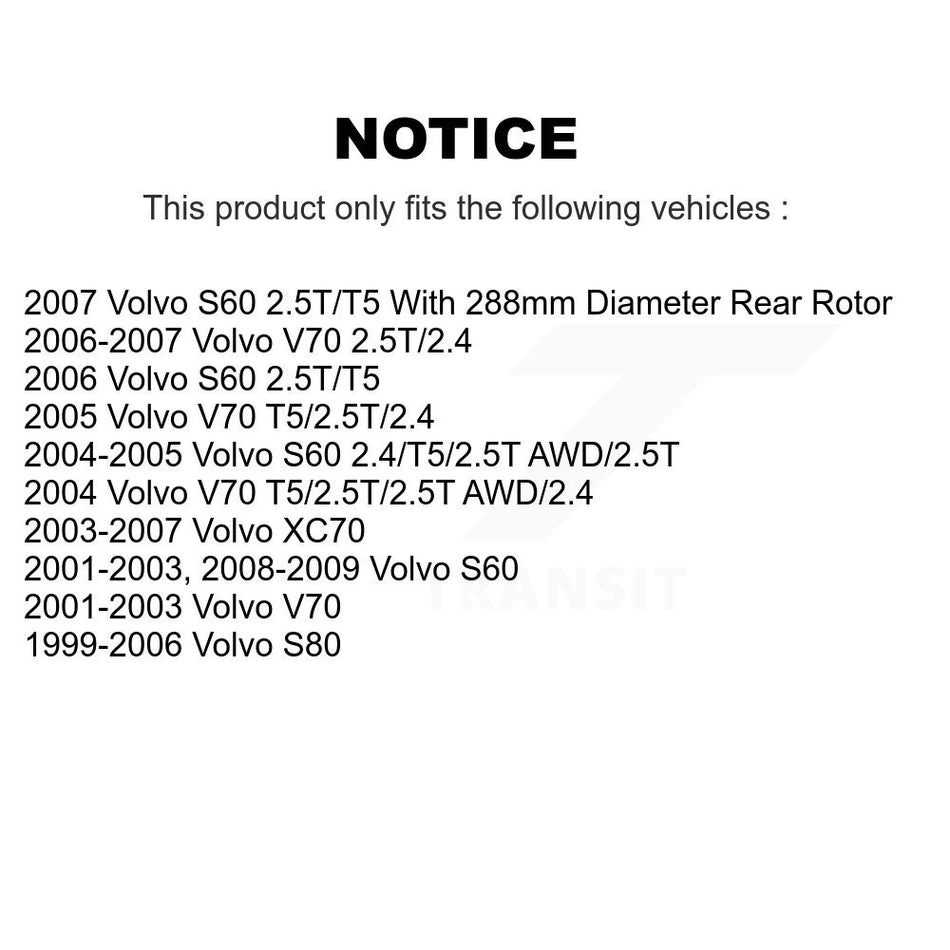 Rear Coated Disc Brake Rotor (1 Piece Only) GCR-980045 For Volvo S60 XC70 V70 S80