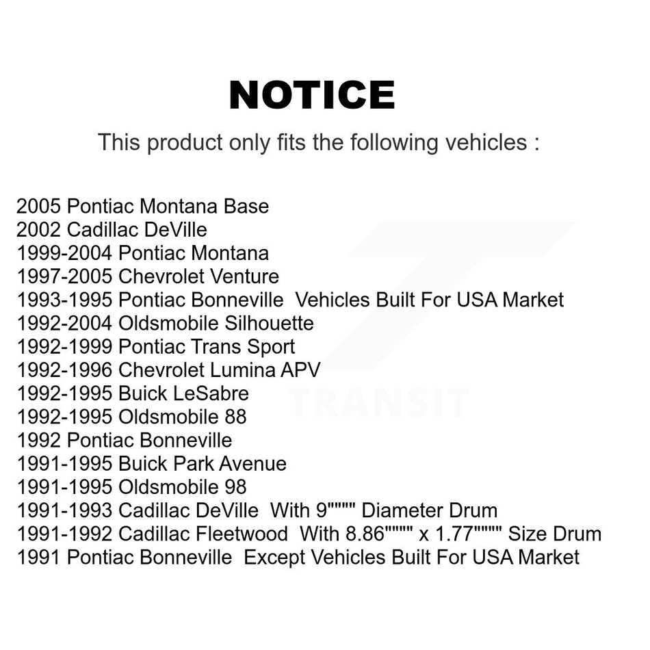 Rear Drum Brake Wheel Cylinder Pair For Chevrolet Venture Pontiac Montana Oldsmobile Buick Cadillac DeVille Silhouette LeSabre Park Avenue 88 Bonneville Trans Sport 98 Lumina APV Fleetwood K14-100037