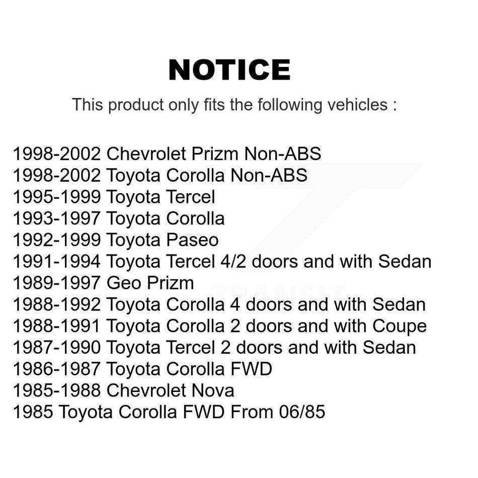 Rear Drum Brake Wheel Cylinder Kit For Toyota Corolla Prizm Chevrolet Geo Tercel Paseo Nova K14-100097