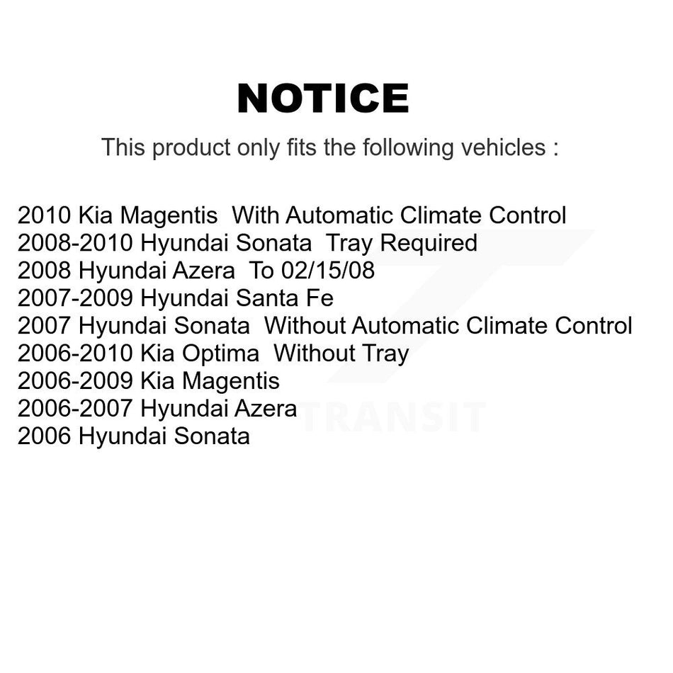 Cabin Air Filter (2 Pack) For Hyundai Santa Fe Sonata Kia Optima Azera Magentis K54-100051