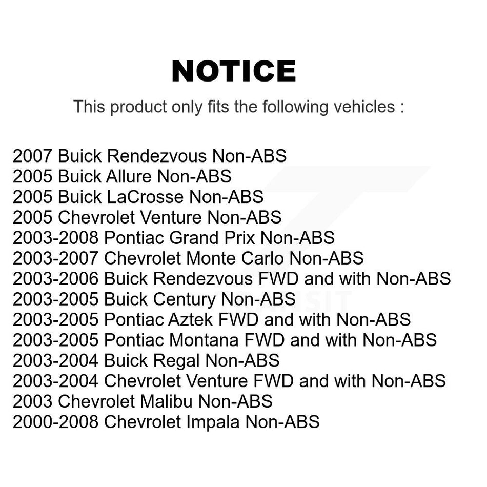 Front Wheel Bearing And Hub Assembly Pair For Chevrolet Impala Pontiac Buick Grand Prix Rendezvous Century Monte Carlo Venture LaCrosse Montana Regal Aztek Allure K70-100265