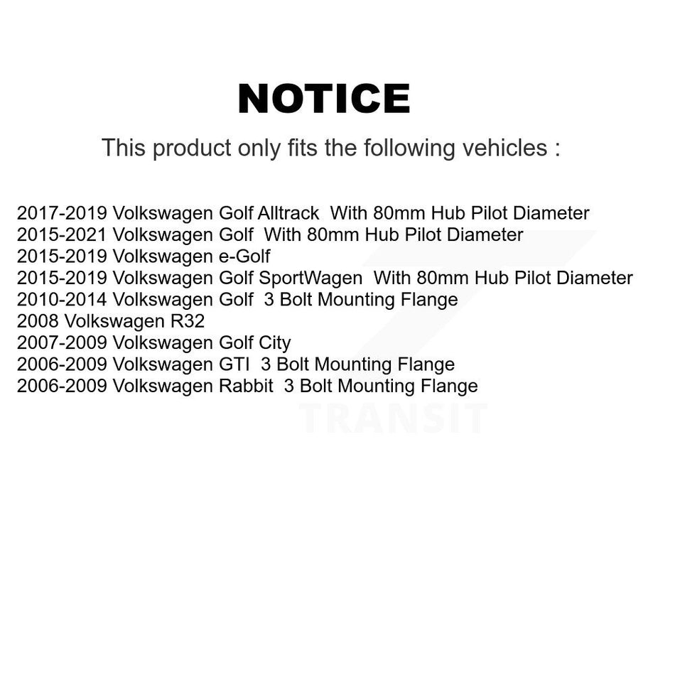 Front Wheel Bearing And Hub Assembly Pair For Volkswagen Golf Eos Rabbit SportWagen GTI Alltrack e-Golf Audi A3 R S3 City K70-100317