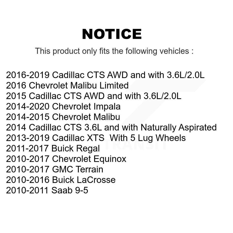 Front Wheel Bearing And Hub Assembly Pair For Chevrolet Equinox GMC Terrain Malibu Buick Impala LaCrosse Cadillac Regal XTS Limited CTS Saab 9-5 K70-100337