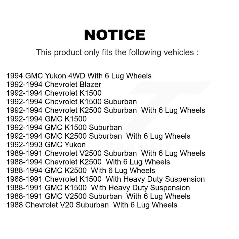 Front Wheel Bearing And Hub Assembly Pair For Chevrolet K1500 GMC K2500 Suburban Blazer Yukon K70-100371