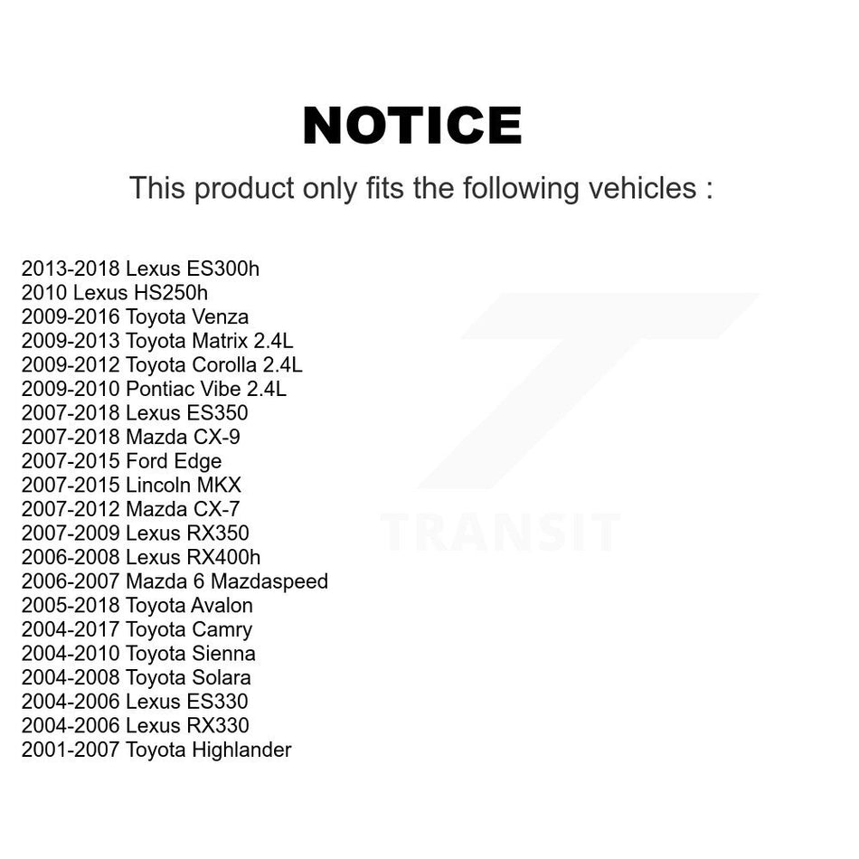 Front Wheel Bearing Pair For Toyota Camry Lexus Ford Edge Sienna ES350 Avalon Highlander Mazda CX-9 Venza Lincoln MKX RX350 RX330 Solara ES330 CX-7 6 Matrix ES300h RX400h Pontiac Vibe K70-100508