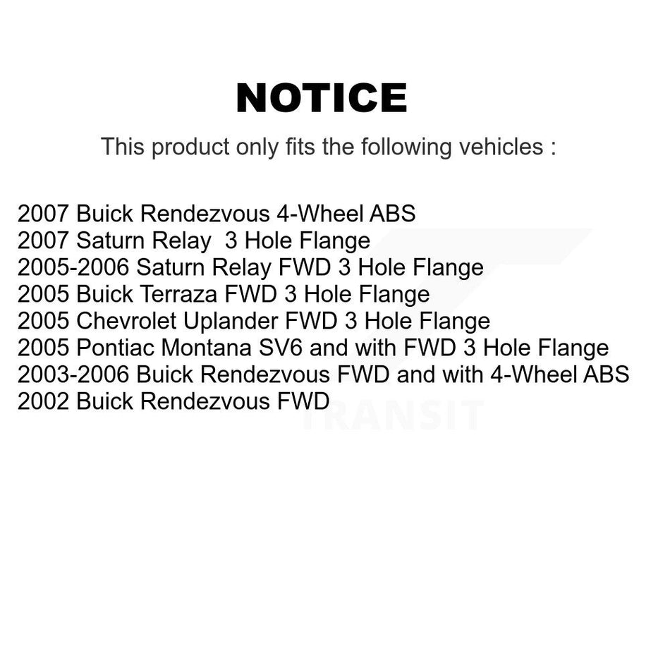 Rear Wheel Bearing And Hub Assembly Pair For Buick Rendezvous Chevrolet Uplander Pontiac Montana Saturn Relay Terraza K70-100768