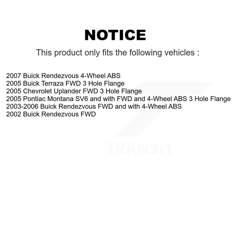 Front Rear Wheel Bearing & Hub Assembly Kit For Buick Rendezvous Chevrolet Uplander Pontiac Montana Terraza K70-101175