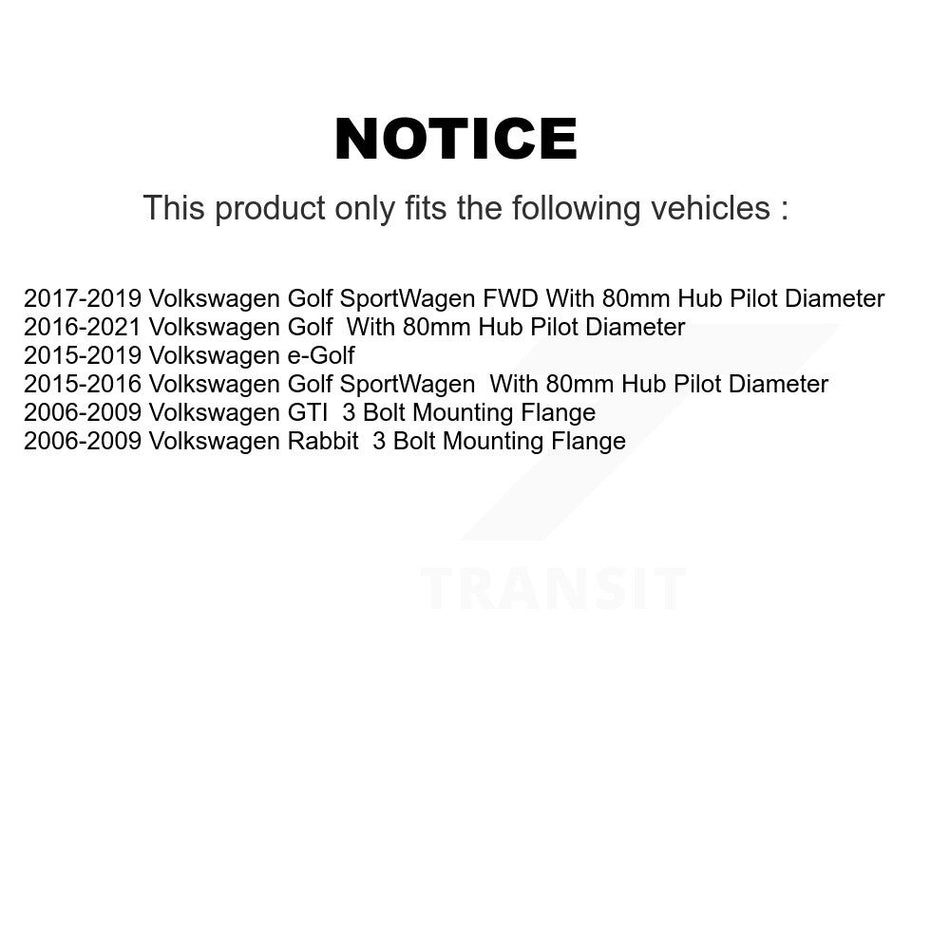 Front Rear Wheel Bearing & Hub Assembly Kit For Volkswagen Rabbit Golf SportWagen GTI e-Golf Audi A3 R City K70-101250