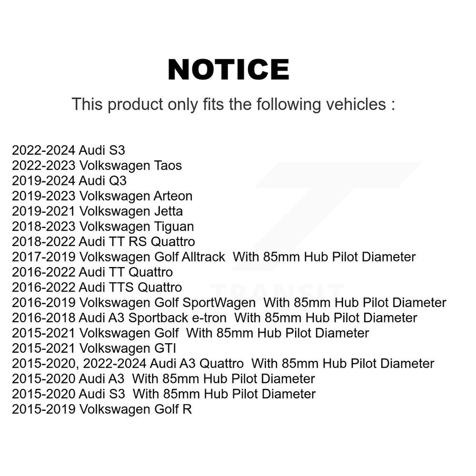 Front Wheel Bearing And Hub Assembly Pair For Volkswagen Tiguan Jetta Audi GTI A3 Golf Quattro Alltrack SportWagen R S3 Q3 Sportback e-tron TT Arteon RS TTS K70-101481