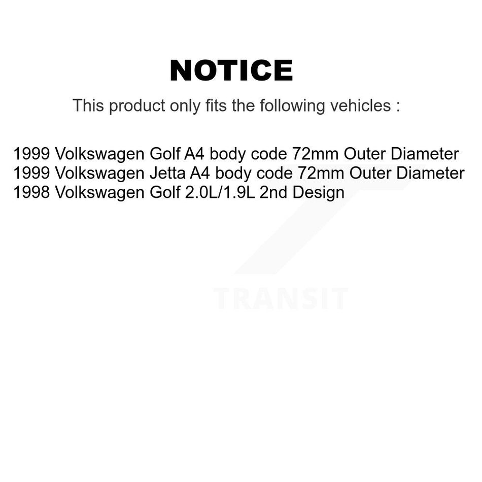 Front Rear Wheel Bearing And Hub Assembly Kit For 1999-1999 Volkswagen Jetta Golf 72mm Outer Diameter K70-101522