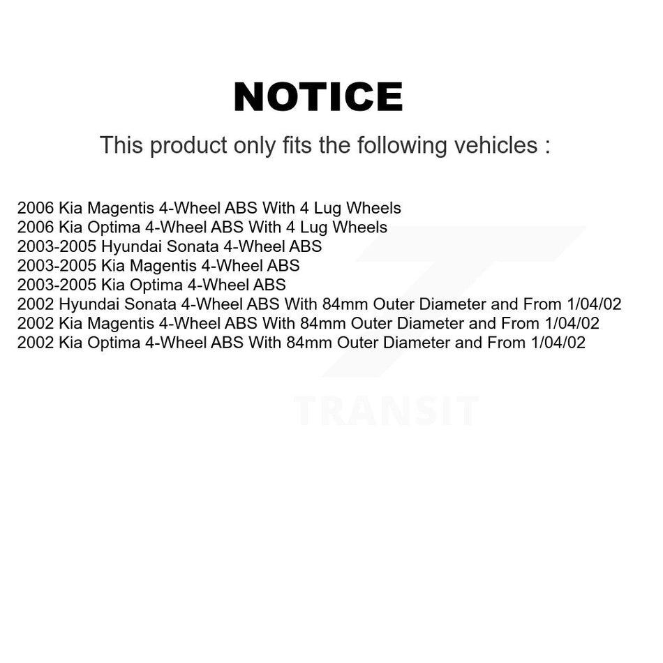 Front Rear Wheel Bearing And Hub Assembly Kit For Hyundai Sonata Kia Optima Magentis 4-Wheel ABS K70-101551