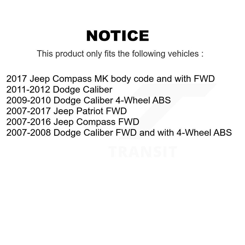Front Rear Wheel Bearing And Hub Assembly Kit For Jeep Patriot Compass Dodge Caliber K70-101633