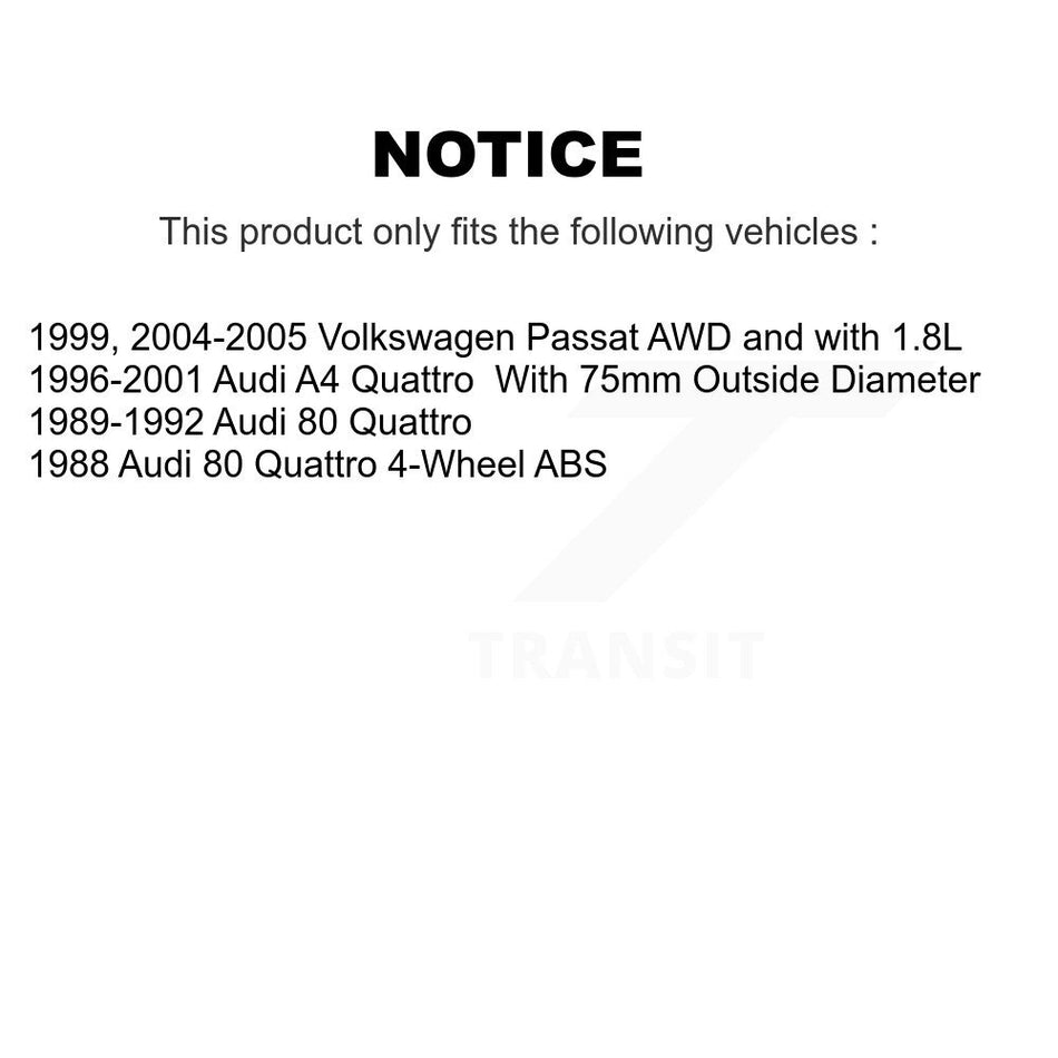 Front Rear Wheel Bearing Kit For Audi A4 Quattro 80 90 A8 K70-101720