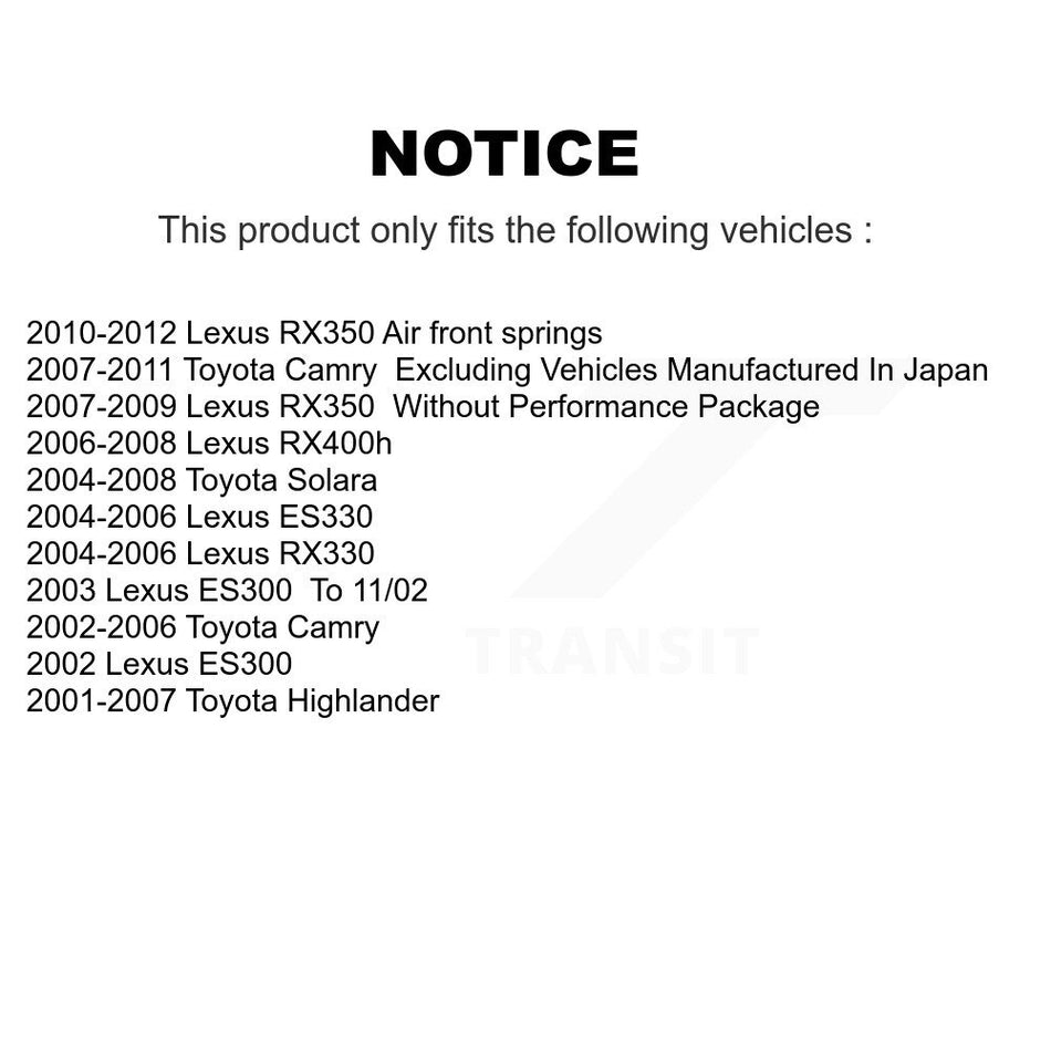 Front Suspension Control Arm And Ball Joint Assemblies Kit For Toyota Camry Lexus Highlander ES350 RX350 RX330 Solara ES330 ES300 RX400h K72-100601