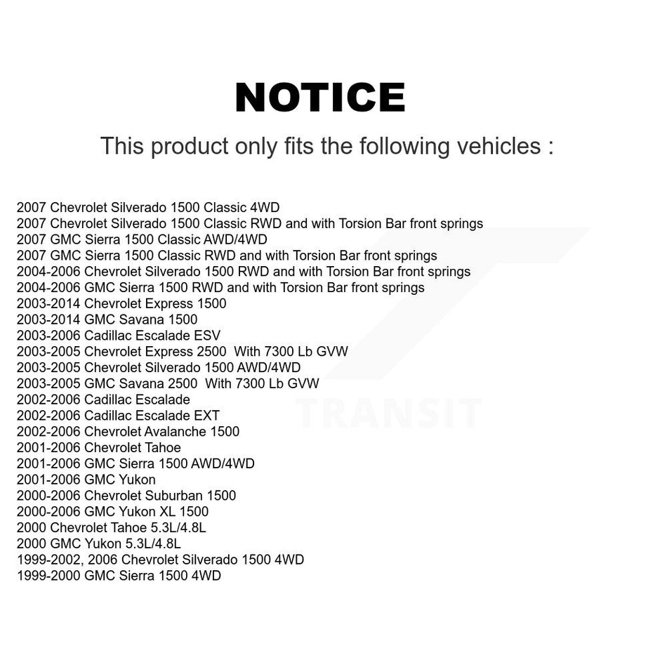 Front Suspension Ball Joints Kit For Chevrolet Silverado 1500 GMC Tahoe Sierra Suburban Yukon Avalanche XL Cadillac Classic Escalade Express 2500 ESV EXT Savana K72-100716