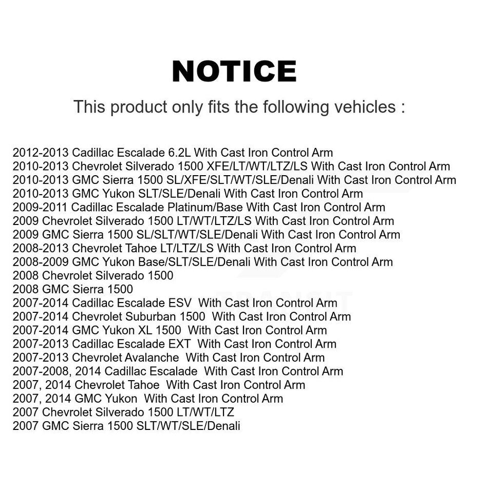 Front Suspension Ball Joint And Tie Rod End Kit For Chevrolet Silverado 1500 GMC Sierra Tahoe Suburban Yukon Cadillac XL Avalanche Escalade ESV EXT With Steel Control Arm K72-100946