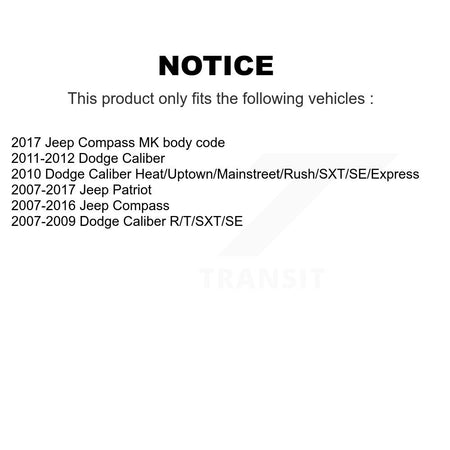 Front Rear Suspension Strut Shock Mounting Kit For Jeep Patriot Compass Dodge Caliber K73-100044