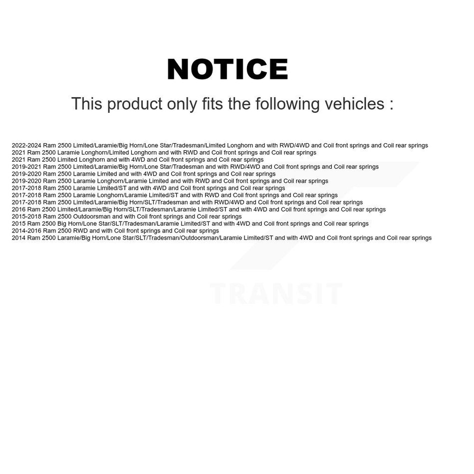 Front Rear Suspension Shock Absorbers Kit For Ram 2500 K78-101149