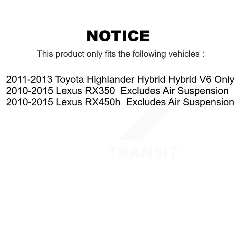 Front Complete Suspension Shocks Strut And Coil Spring Mount Assemblies Kit For 2010-2015 Lexus RX350 RX450h Excludes Air K78A-100337