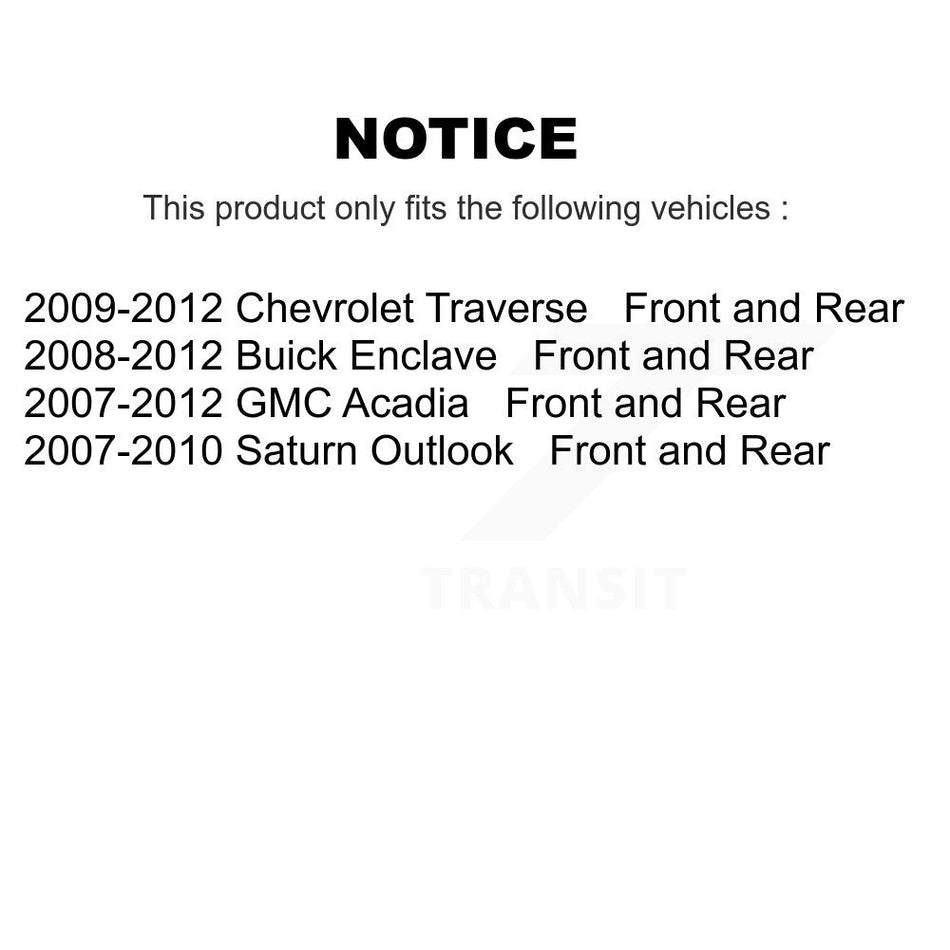 Front Rear Complete Suspension Shocks Strut And Coil Spring Mount Assemblies Kit For GMC Acadia Chevrolet Traverse Buick Enclave Saturn Outlook - Left Right (Driver Passenger) K78M-100032